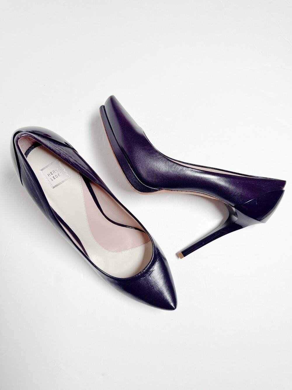 Herve Leger Purple Leather Pointed Toe Pumps Heels 37/ US 6.5/7 Italy Stiletto